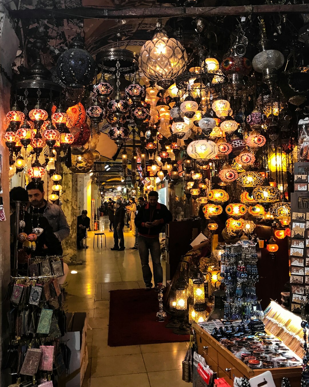 Colorful stalls inside the Grand Bazaar in Istanbul, Turkey