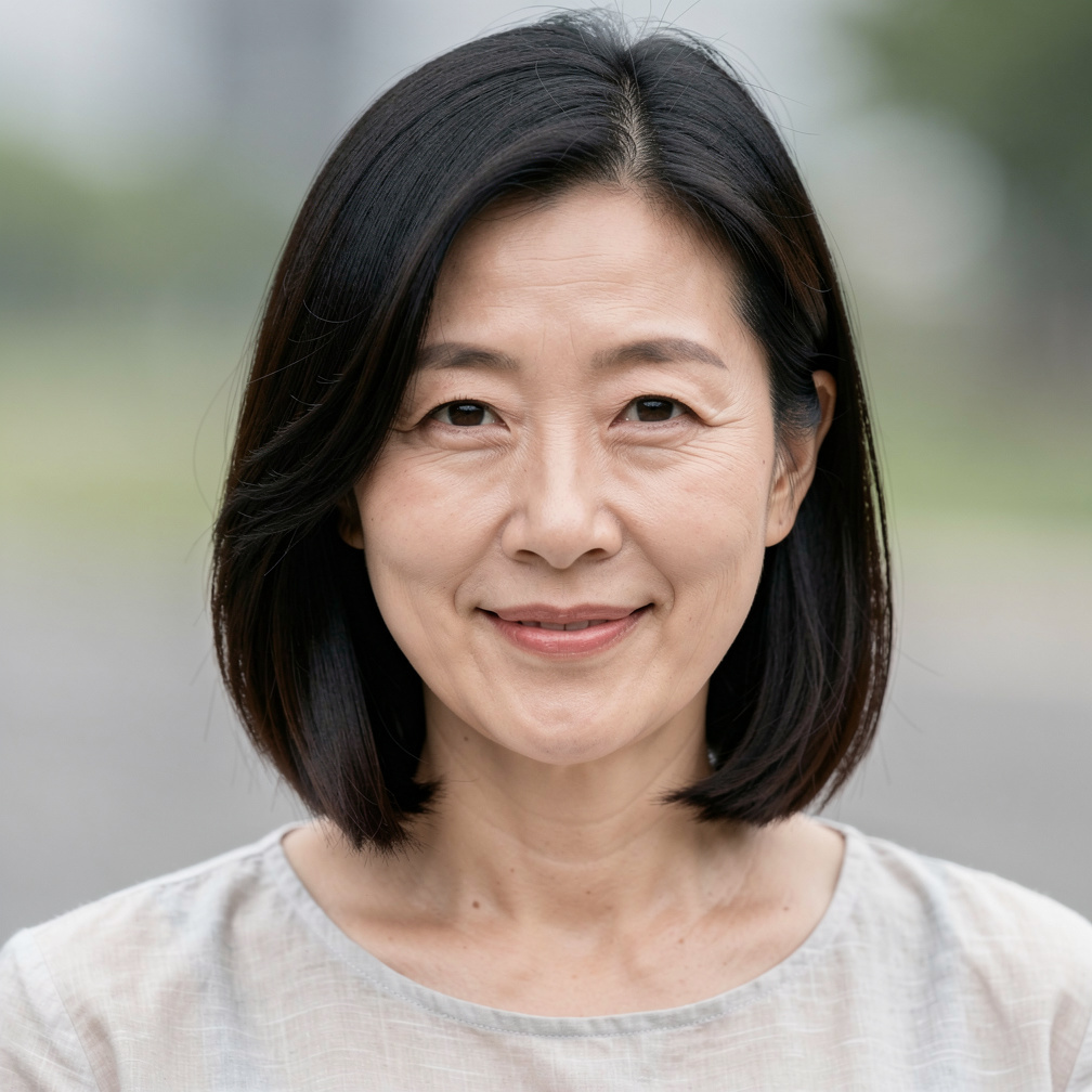 Portrait of a middle aged Korean female traveler smiling
