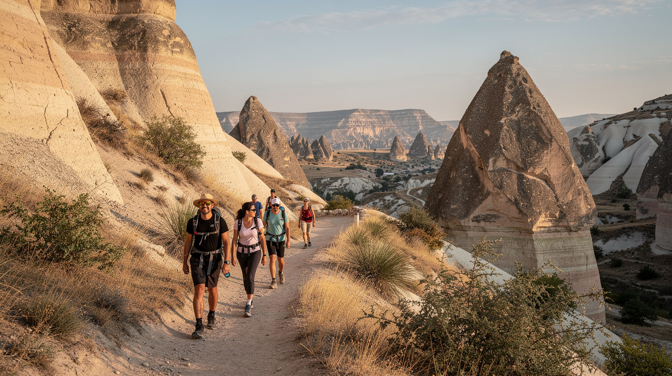 Rock-carved valley and fairy chimneys in Cappadocia, Turkey