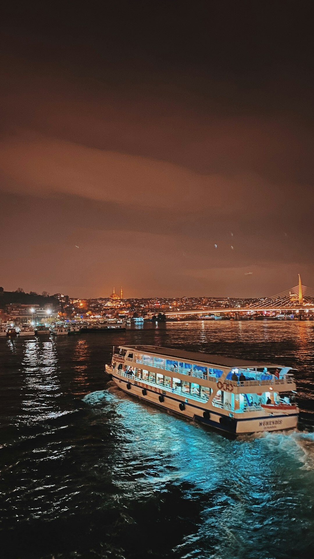 Traditional boat cruising the Bosphorus strait in Istanbul