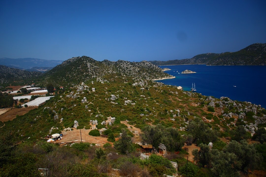 Sailing gulet boat along the turquoise Lycian coast of Turkey